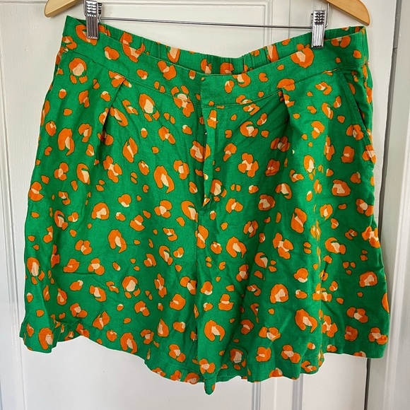 Tabitha Brown x Target Shorts XL Green Orange Leopard Print High Waist Zip Linen - Picture 2 of 10